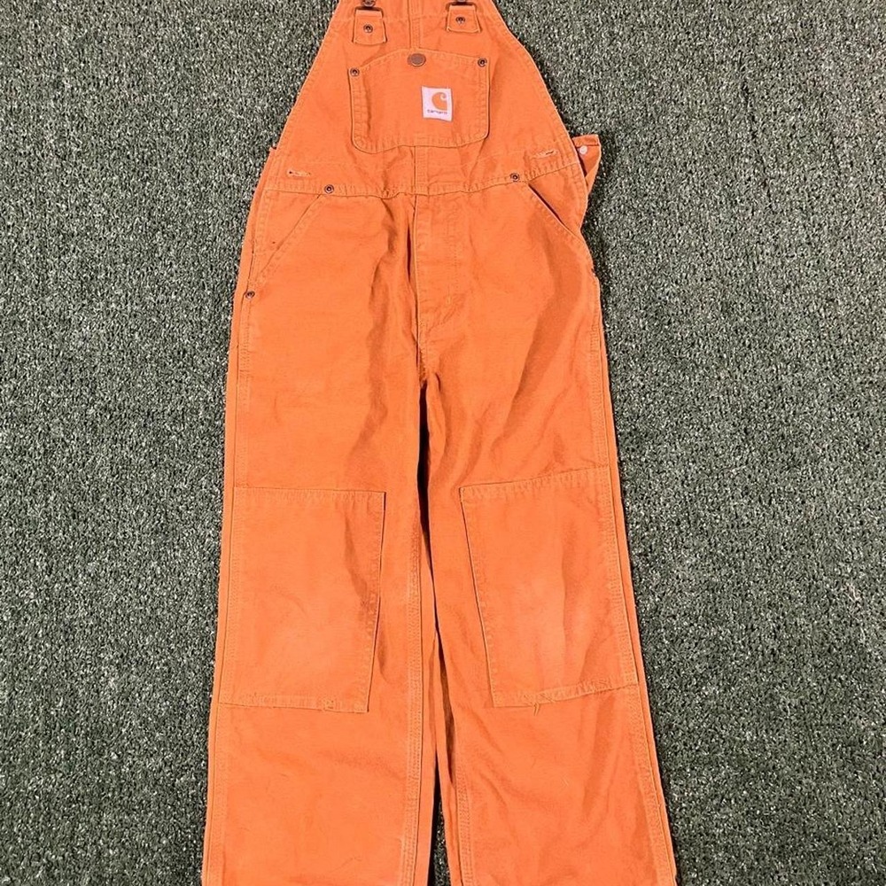 Carhartt Womens Orange Canvas Bib Overalls Workwear Vintage Size 8